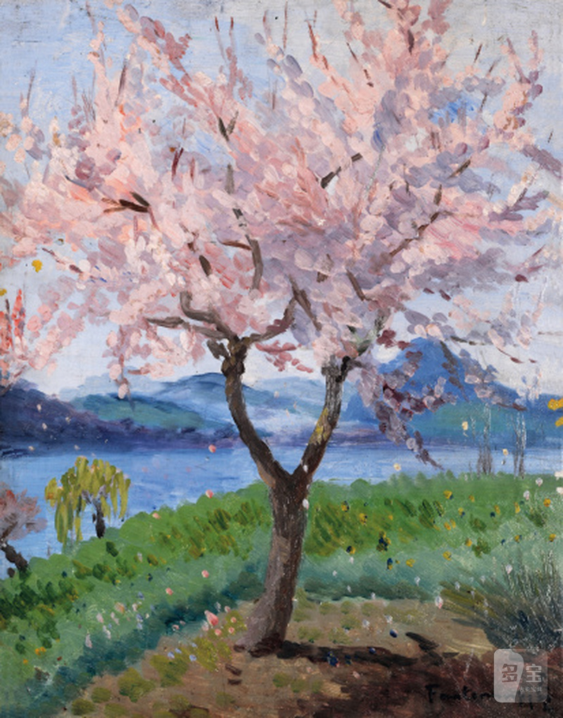 方君璧 Fan Tchunpi (1898-1986) 湖滨繁樱 Cherry Blossoms By Lakeside - 图1